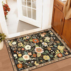 RELEANY Floral Washable 2x3 Area Rugs Doormat Black/Yellow | Flower Carpet - Image 9