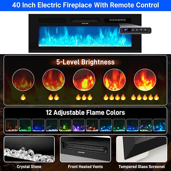 chartustriable 71IN LED TV Stands w/40 inch Fireplace Power Outlet - Image 4