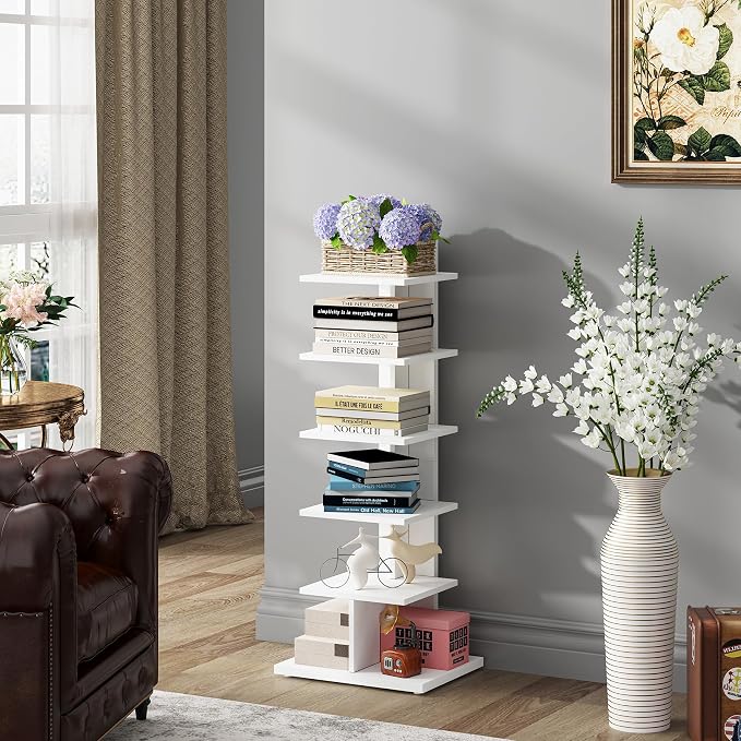 TUTOTAK Narrow Bookshelf, 6-Tier Bookcase, Spine Book Shelf - Image 5