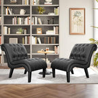 Black Faux Leather Accent Chair Modern Button Tufted Upholstered Armless Chair - Image 6