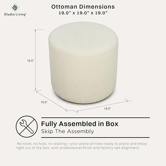 Studio Living Wentworth 19" Round Ottoman, Urban Transitional, Fully Assembled - Image 3