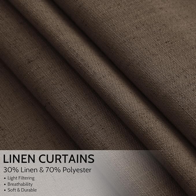 Chocolate Linen Blend Light Filtering Back Tab Curtains 108 Inches Long - Image 2
