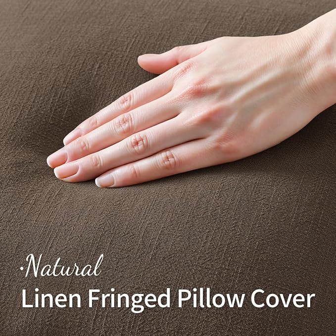 MIULEE Linen Fringe Decorative Fall Pillow Covers Chocolate Brown 18x18 | Set - Image 2