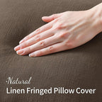 MIULEE Linen Fringe Decorative Euro Pillow Covers Chocolate Brown 22x22 | Set - Image 2