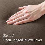 MIULEE Linen Fringe Decorative Euro Pillow Covers Chocolate Brown 24x24 | Set - Image 2