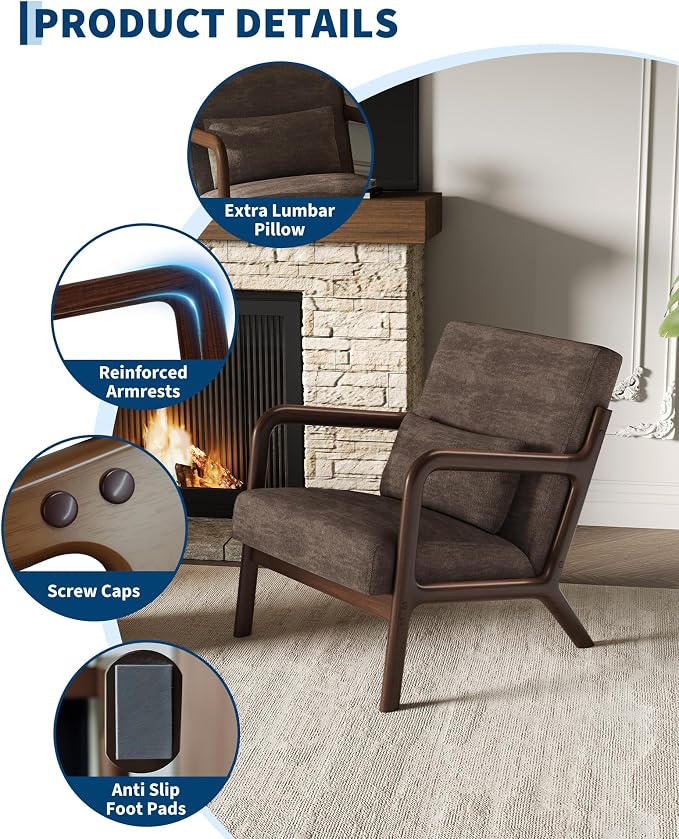 Garvee Mid-Century Chenille Accent Chair Set of 2, Cozy Reading Chair, Modern - Image 4