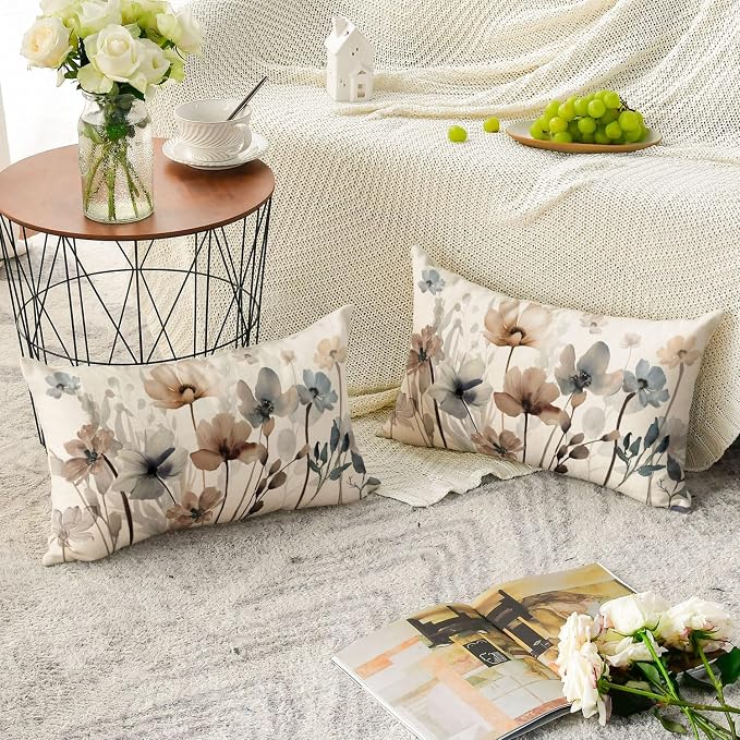 AVOIN colorlife Poppy Flowers Chinoiserie Pillow Covers 12x20 Inch Set of 2 | - Image 4