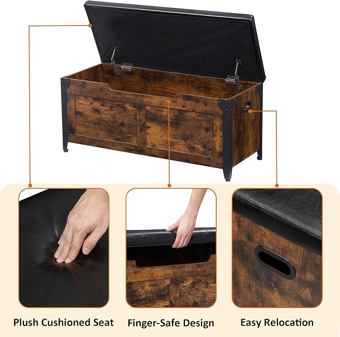 IDEALHOUSE Storage Bench, 39.4" Retro Wooden Storage Chest - Image 5