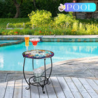 Cinnvoice Outdoor Side Table Round Small Mosaic Patio Accent Indoor End Plant - Image 5