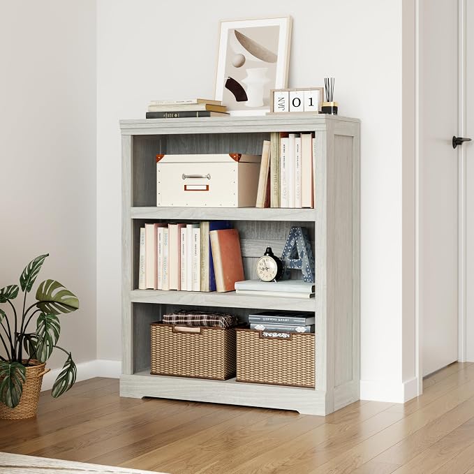 LINSY HOME 3-Tier Bookcase, Small Bookshelf Wood Display Storage Shelves - Image 5