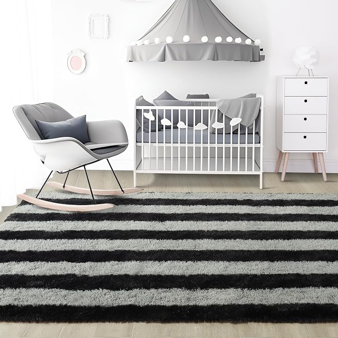 4x6 Black and Grey Fluffy Soft Area Rug Non-Slip - Image 7