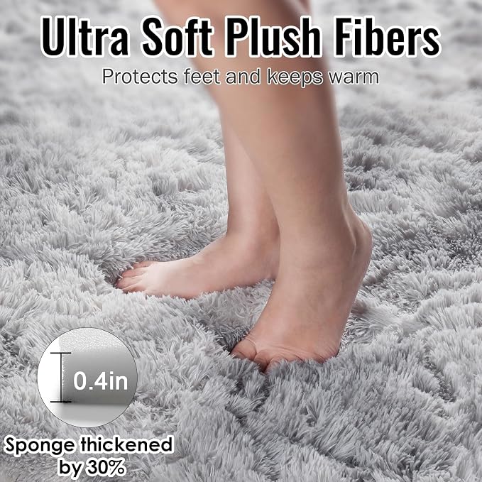 Abstract Shaggy Washable Area Rug 4x6 Plush Soft Fluffy Fuzzy Retro Carpet | - Image 5