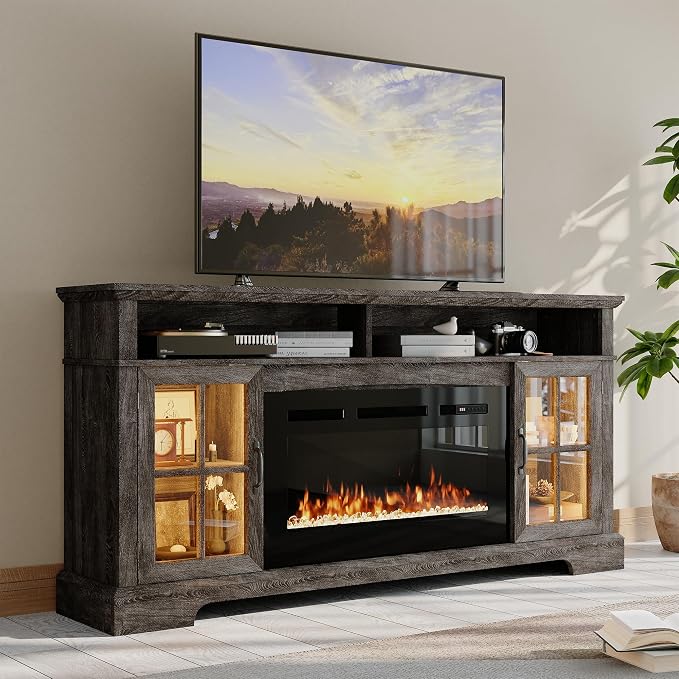 70" Farmhouse TV Stand with 36" Fireplace by Nordivale