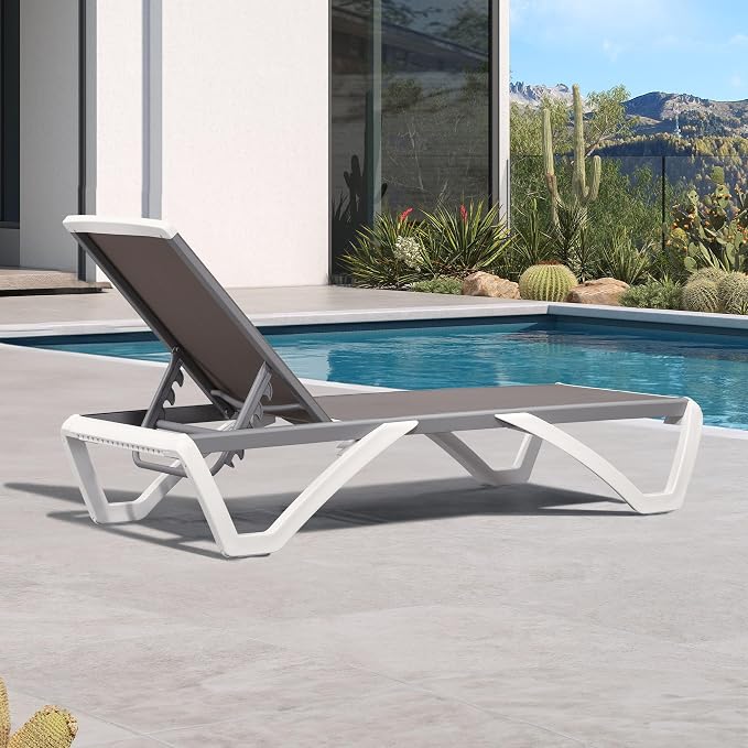PURPLE LEAF Patio Chaise Lounge Chair Outside Aluminum Plastic Stackable - Image 3