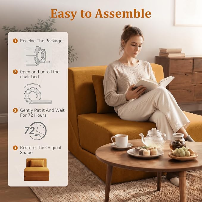 Fold Out Chair Bed, Folding Sofa Bed, 3 in 1 Convertible Sleeper Chair Bed - Image 9