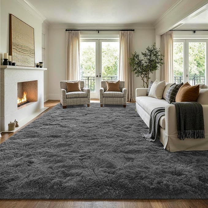 9x12 Extra Large Dark Grey Fluffy Area Rug Non-Slip - Image 3