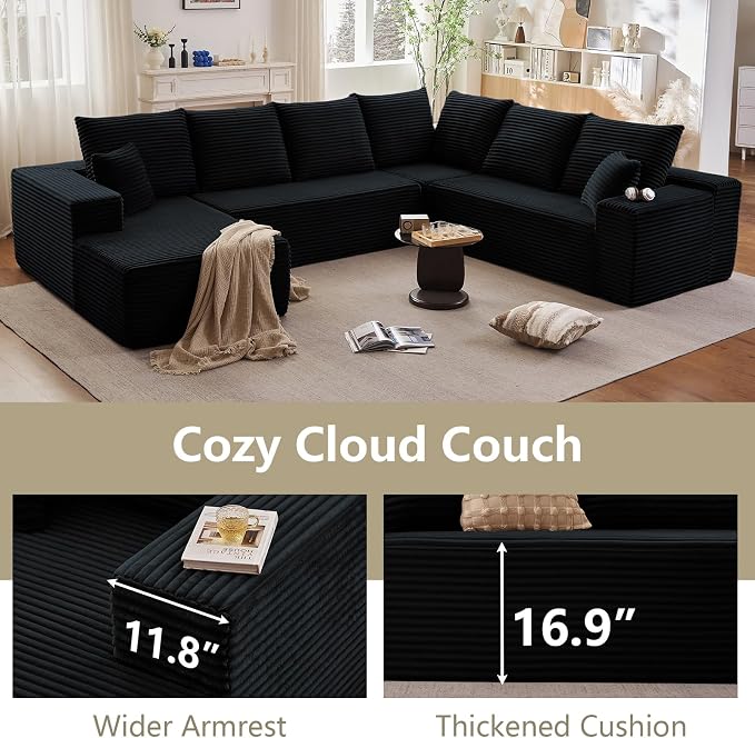 Cloud Sectional Couch with L-Shape Chaise, Upholstered Corduroy Couches - Image 8