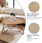 FINECASA Boho Rattan Coffee Table Round, Handwoven Modern Style Round Wicker - Image 3
