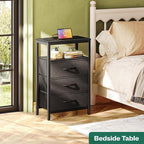 Huuger Nightstand with Charging Station, 27.6 Inch Side Table with Fabric - Image 2