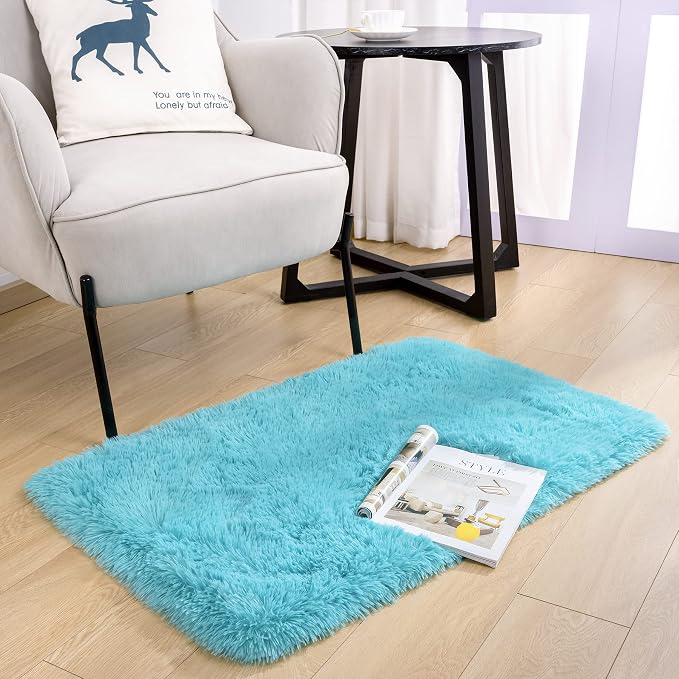 2x3 Blue Fluffy Soft Area Rug Non-Slip - Image 4