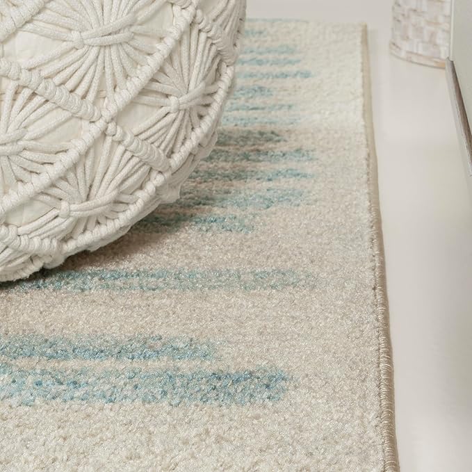 JONATHAN Y Khalil Modern Berber Stripe Cream/Turquoise Indoor Area Rug - Image 6