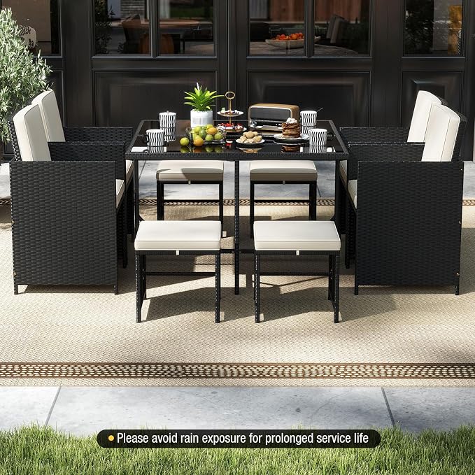 Tangkula 9 Piece Patio Dining Set, Rattan Chairs - Image 3