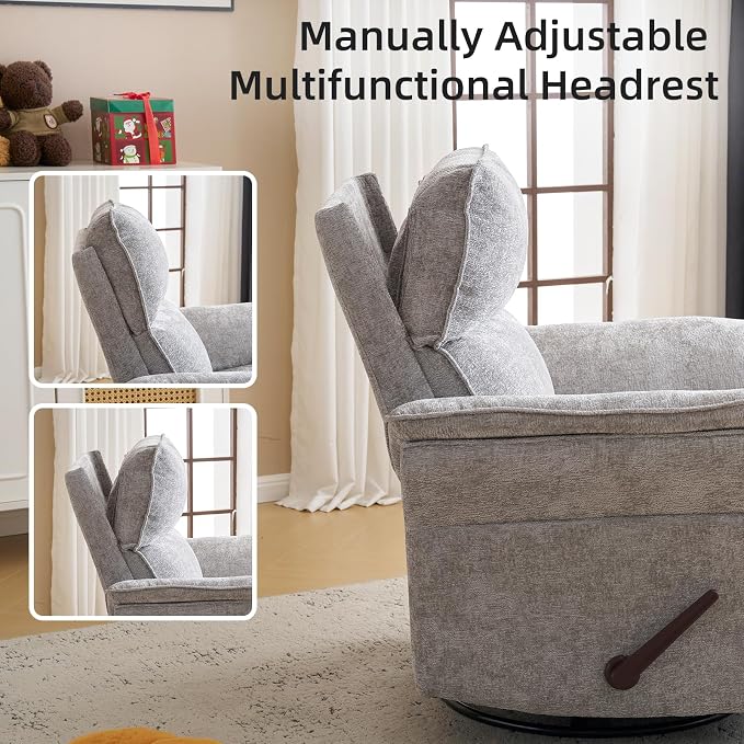 Oversized Glider Rocker Recliner, Chenille Rocking Nursery Chair - Image 4