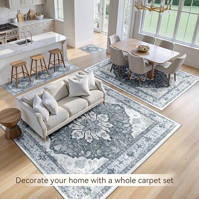 RELEANY Area Rugs 10'x12' Washable Non-Slip, Floral Vintage Distress Print - Image 4