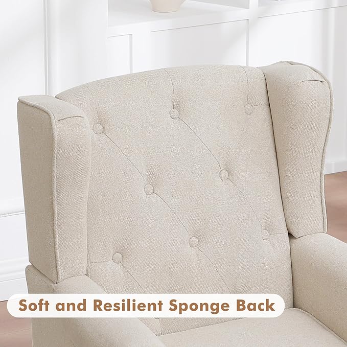 Accent Chair Set of 2, Mid Century Modern Fabric Wingback Chair, Upholstered - Image 6