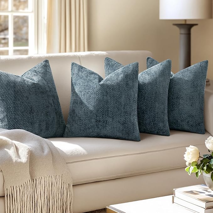 MIULEE Soft Decorative Chenille Pillow Covers Navy Blue 20x20 Pack of 4 | - Image 5