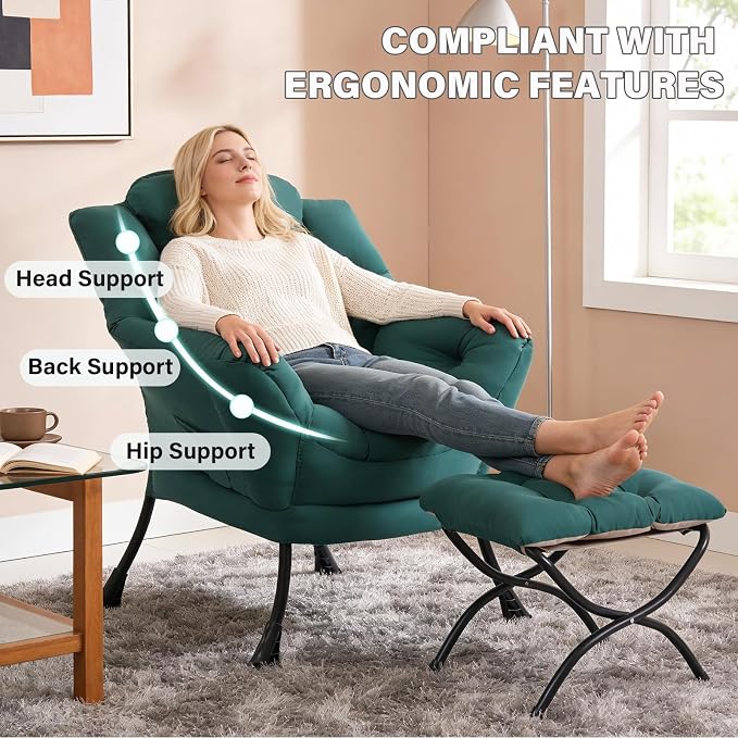 MBOOYOME Lazy Chair with Folding Ottoman, Modern Accent Armchair with Armrests - Image 7
