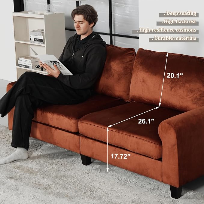 EASE MOOSE 70.6" Velvet Loveseat Sofa, Soft Deep Seat Couches - Image 5