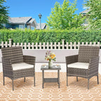 FDW 3 Piece Outdoor Furniture Set Patio Gray Wicker Chairs Furniture Bistro - Image 2