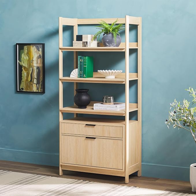 Walker Edison Transitional Open Reeded 4-Shelf Bookshelf - Image 2