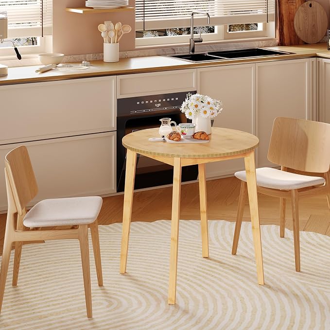 HOOBRO Bamboo Dining Table, Round Dining Table - Image 5