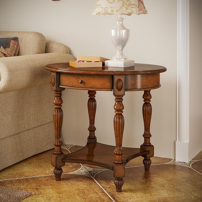 LEEMTORIG Oval Round End Table, 2-Tier Solid Wood End Table Side Table - Image 2