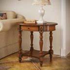 LEEMTORIG Oval Round End Table, 2-Tier Solid Wood End Table Side Table - Image 2