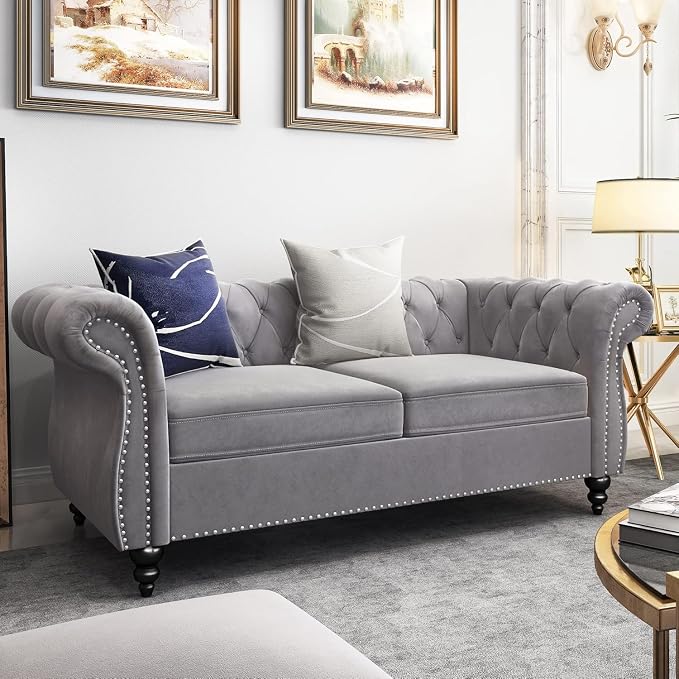 Mid-Century 2 Seater Sofa, Velvet Loveseat - Image 6