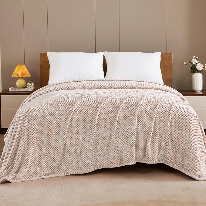 Exclusivo Mezcla Soft Waffle Fleece Bed Blanket King Size, Heather Tan | - Image 2