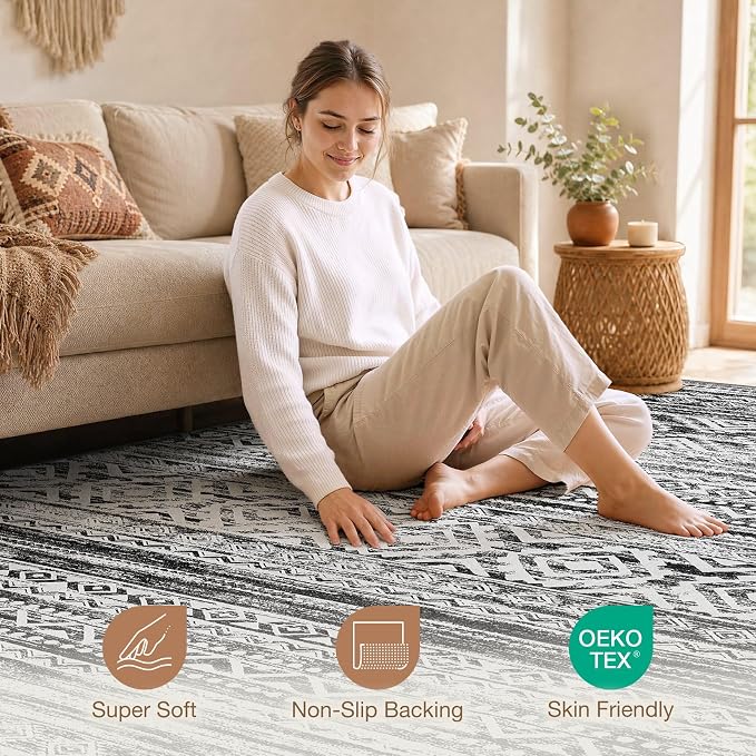 cotiled Boho 6x8 Area Rugs for Living Room: Soft Moroccan Washable Rug | Stain - Image 3
