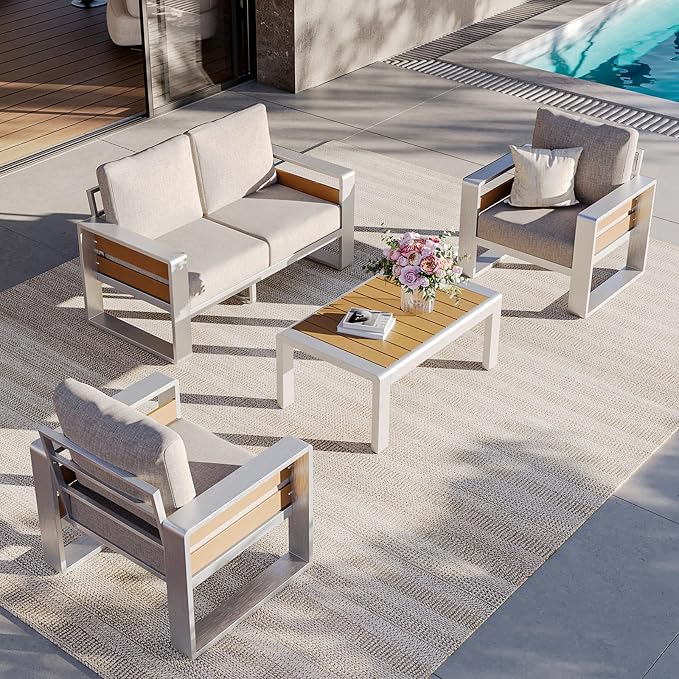 Aoxun Aluminum Outdoor Patio Furniture Set, 2 Seats Metal Sectional Patio - Image 7