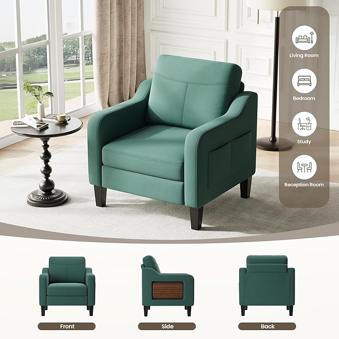 Accent Chair for Living Room Modern Linen Upholstered Armchair Side Wooden - Image 5