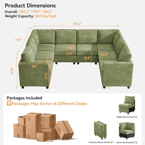 104'' U Shaped Modular Sofa, Sectional Couches - Image 2