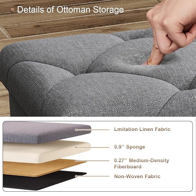 43''W Storage Ottoman Bench - Image 4