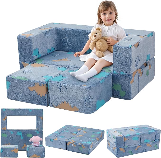 MeMoreCool Modular Kids Couch Dinosaur, Glow Dino Play Toddler Couch by MeMoreCool