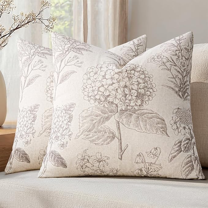 Set of 2 Decorative Floral Pillow Covers 16x16 Inch Light Camel | Neutral by SWANCOCO