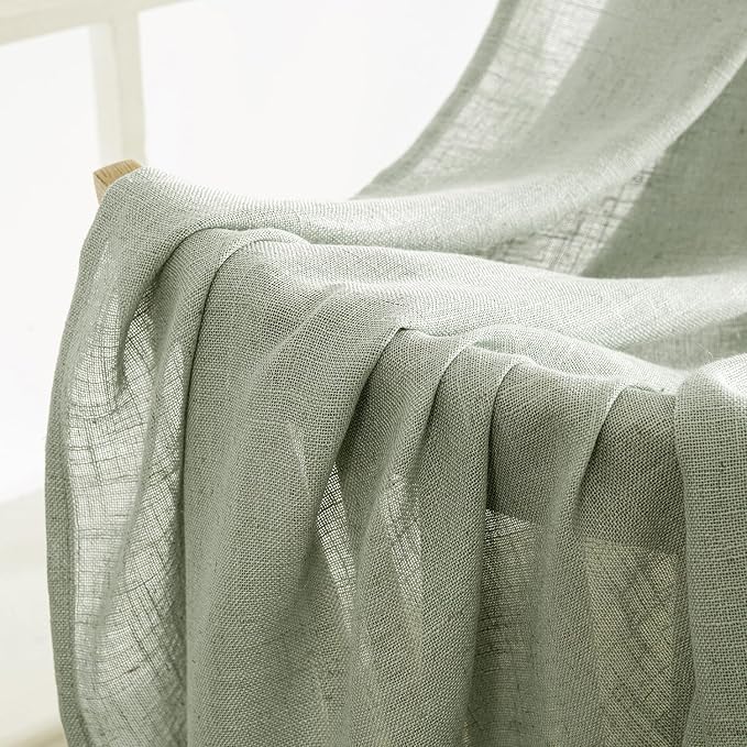 MIULEE Sage Linen Curtains 52x45 Inch Long 2 Panels of Green Window Drapes | - Image 6