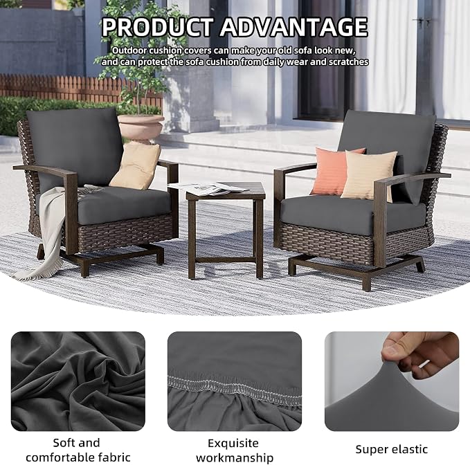 12Pcs Outdoor Cushion Covers, Elastic Patio Cushion Covers | Washable, - Image 3