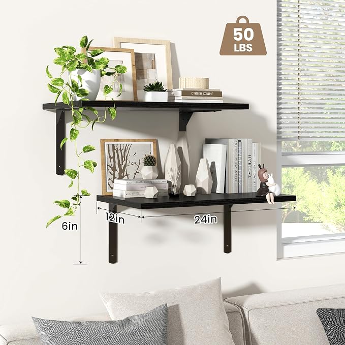 Fun Memories Floating Shelves for Wall, 12 Inch Deep Floating Shelves Set of 2 - Image 4