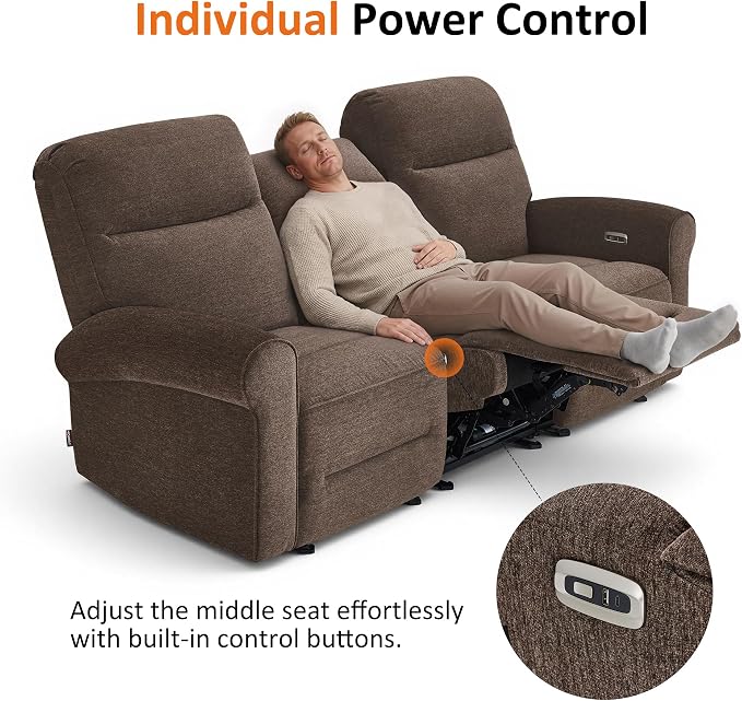 MCombo 87.8" Wall Hugger Power Reclining Sofa, 3-Seat Triple Recliner Couch - Image 6